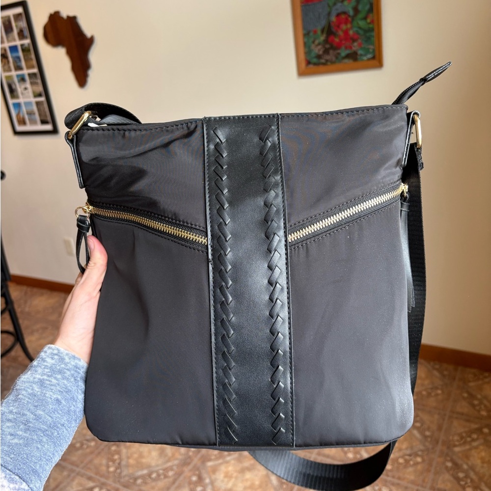 Black Crossbody Bag with Braided Detail
